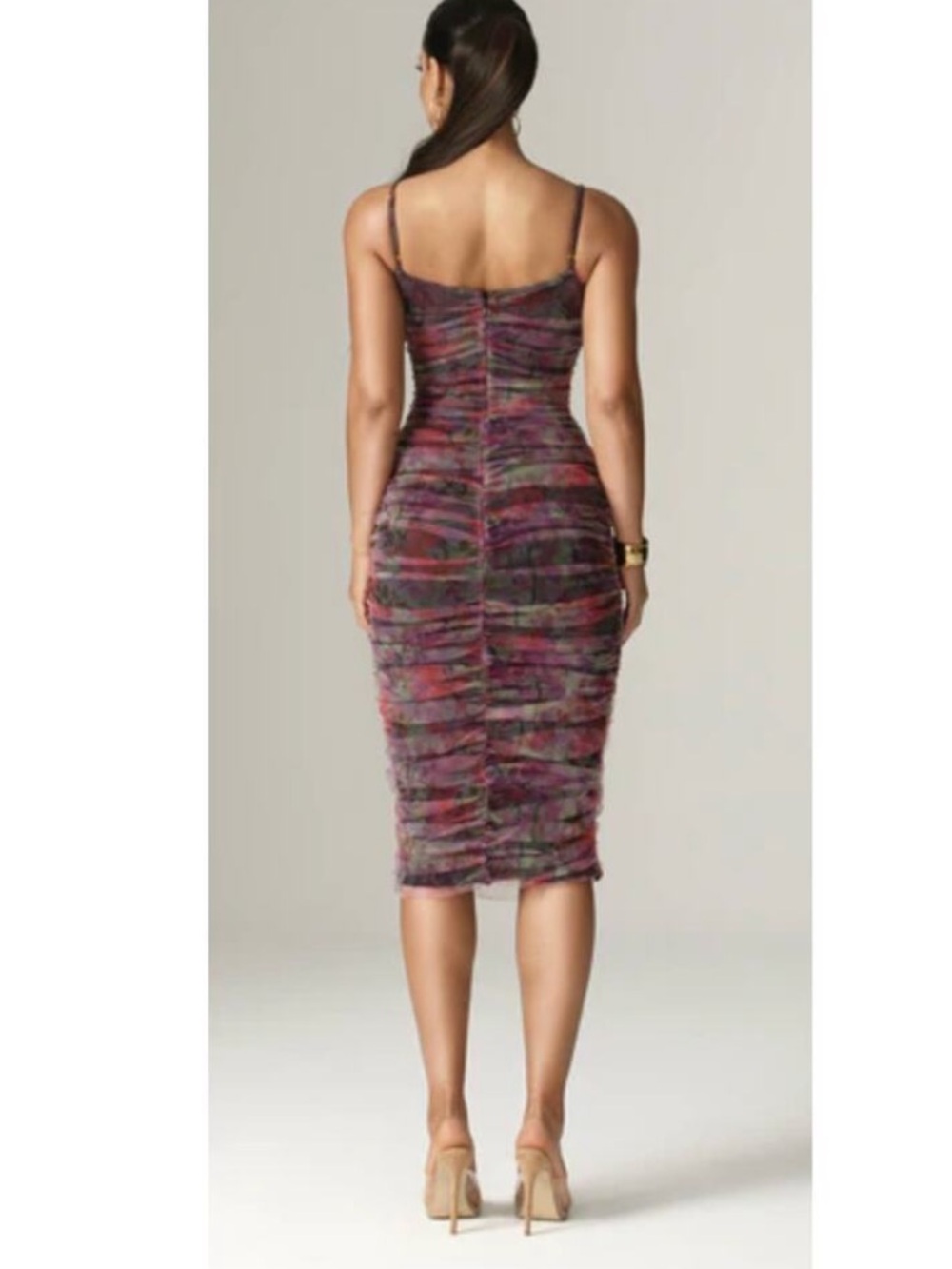 Alieva Toira Floral Ruched Midi Dress Small